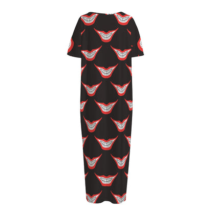 Joker Smile Pattern Print Short Sleeve Long Nightdress