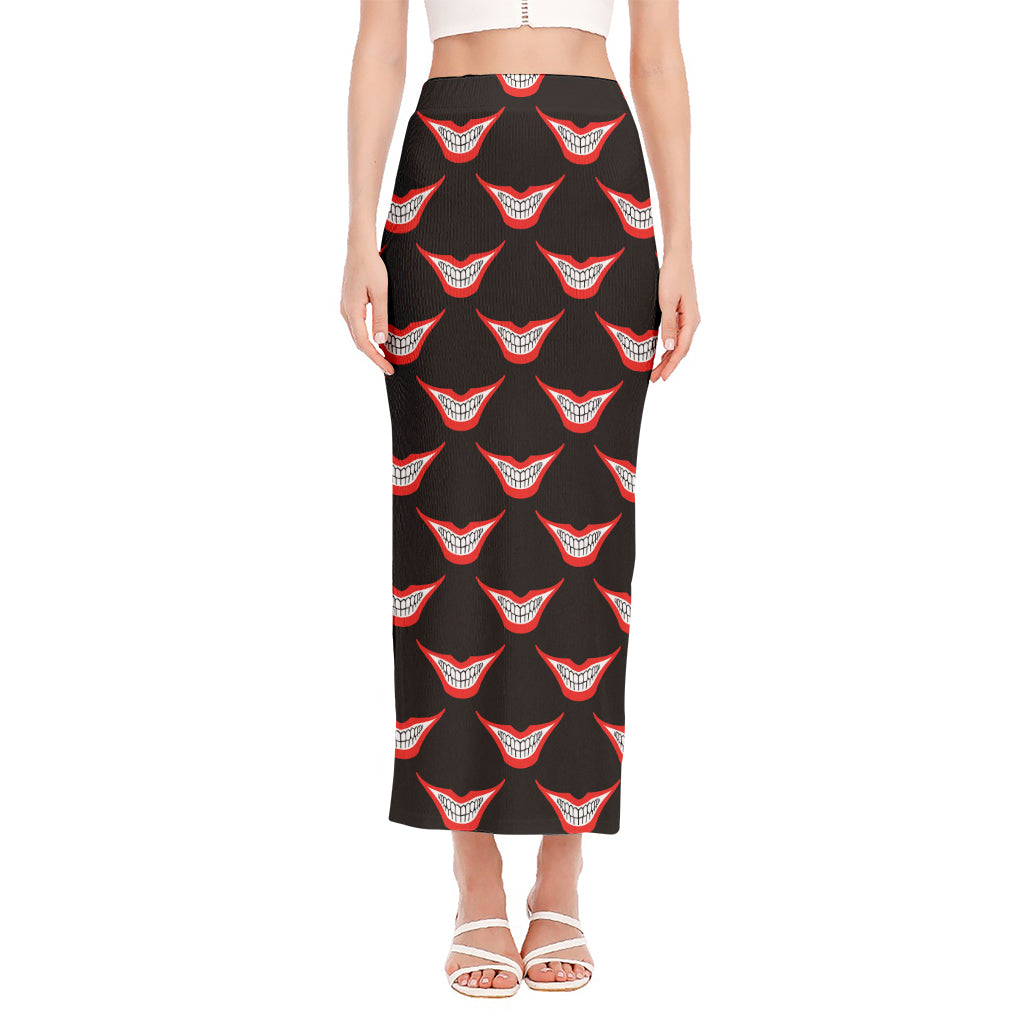Joker Smile Pattern Print Side Slit Maxi Skirt