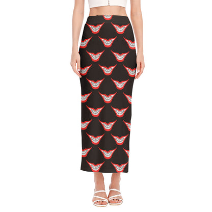 Joker Smile Pattern Print Side Slit Maxi Skirt