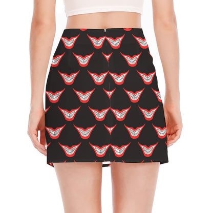 Joker Smile Pattern Print Side Slit Mini Skirt