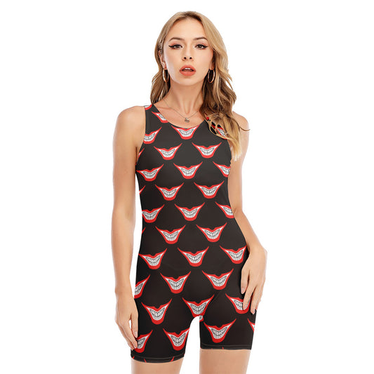 Joker Smile Pattern Print Sleeveless One Piece Swimsuit