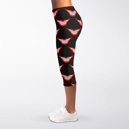 Joker Smile Pattern Print Women's Capri Leggings