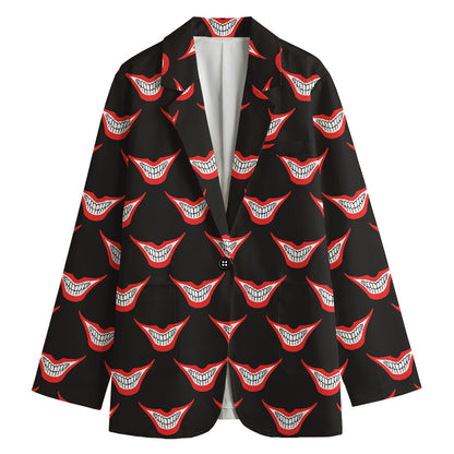Joker Smile Pattern Print Women's Cotton Blazer