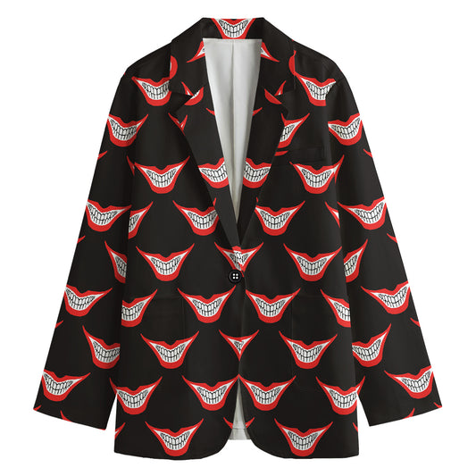 Joker Smile Pattern Print Women's Cotton Blazer