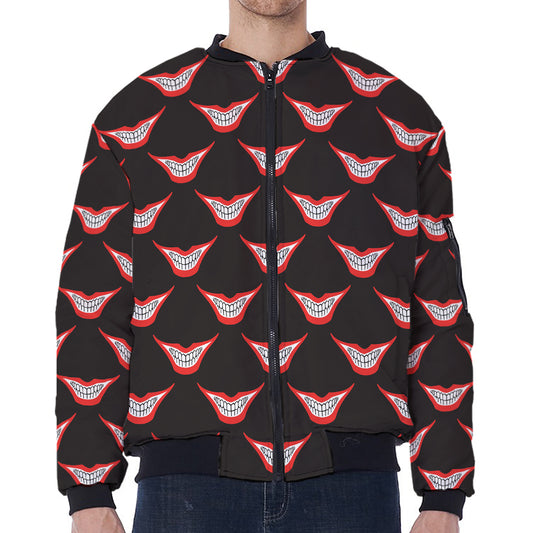 Joker Smile Pattern Print Zip Sleeve Bomber Jacket