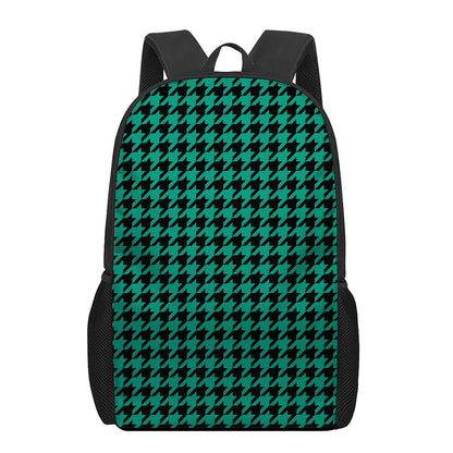 Jungle Green And Black Houndstooth Print 17 Inch Backpack