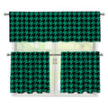 Jungle Green And Black Houndstooth Print 3 Piece Kitchen Curtains