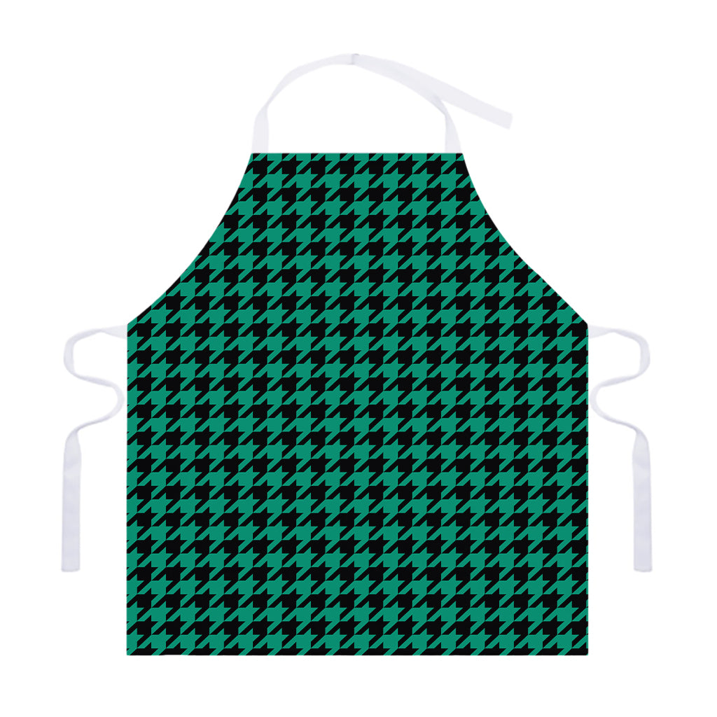 Jungle Green And Black Houndstooth Print Adjustable Apron
