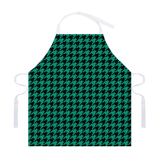 Jungle Green And Black Houndstooth Print Adjustable Apron