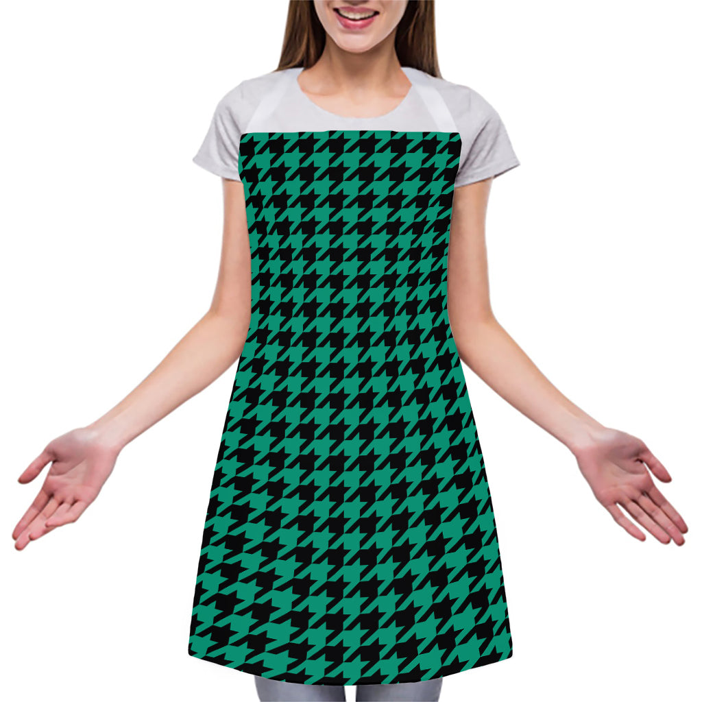 Jungle Green And Black Houndstooth Print Adjustable Apron