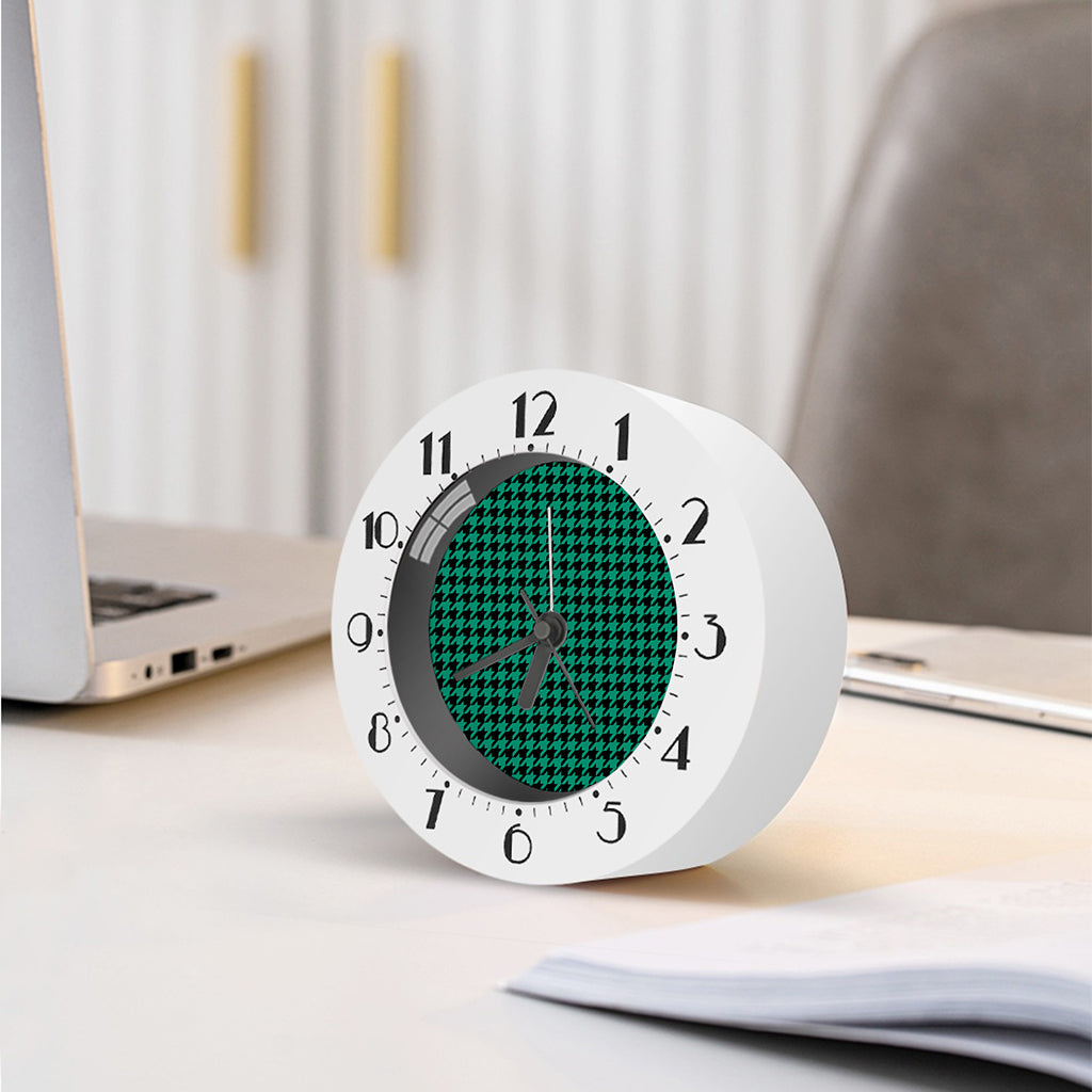 Jungle Green And Black Houndstooth Print Alarm Clock