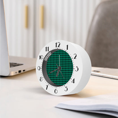 Jungle Green And Black Houndstooth Print Alarm Clock