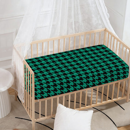 Jungle Green And Black Houndstooth Print Baby Crib Sheet