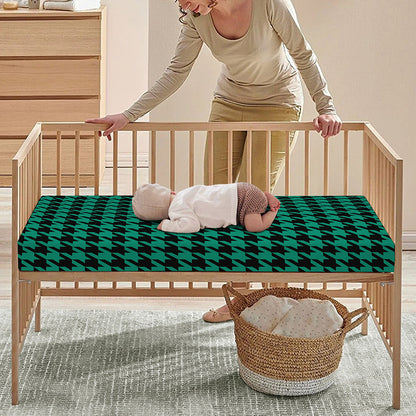 Jungle Green And Black Houndstooth Print Baby Crib Sheet