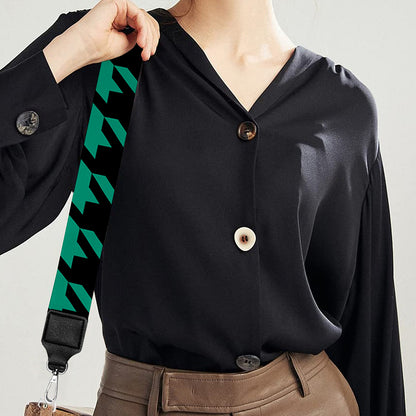 Jungle Green And Black Houndstooth Print Bag Strap