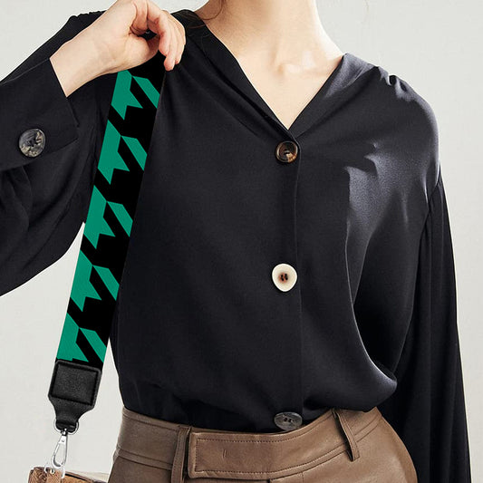 Jungle Green And Black Houndstooth Print Bag Strap