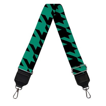 Jungle Green And Black Houndstooth Print Bag Strap