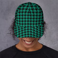 Jungle Green And Black Houndstooth Print Baseball Cap