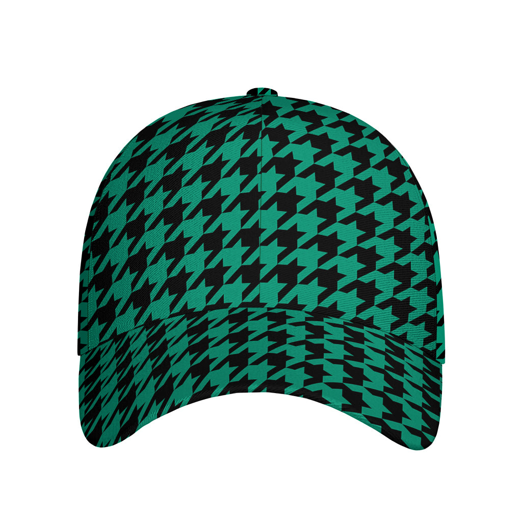 Jungle Green And Black Houndstooth Print Baseball Cap
