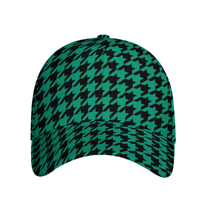 Jungle Green And Black Houndstooth Print Baseball Cap