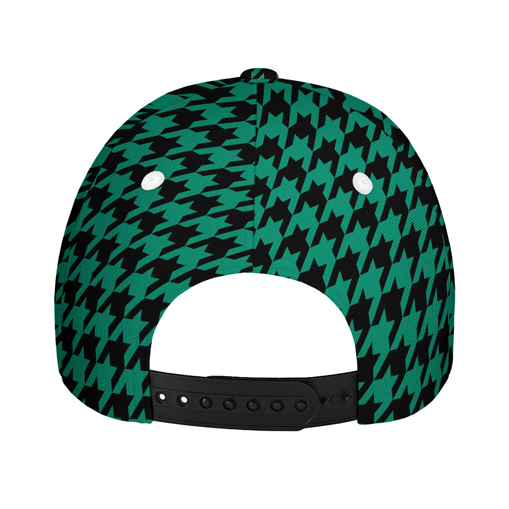 Jungle Green And Black Houndstooth Print Baseball Cap