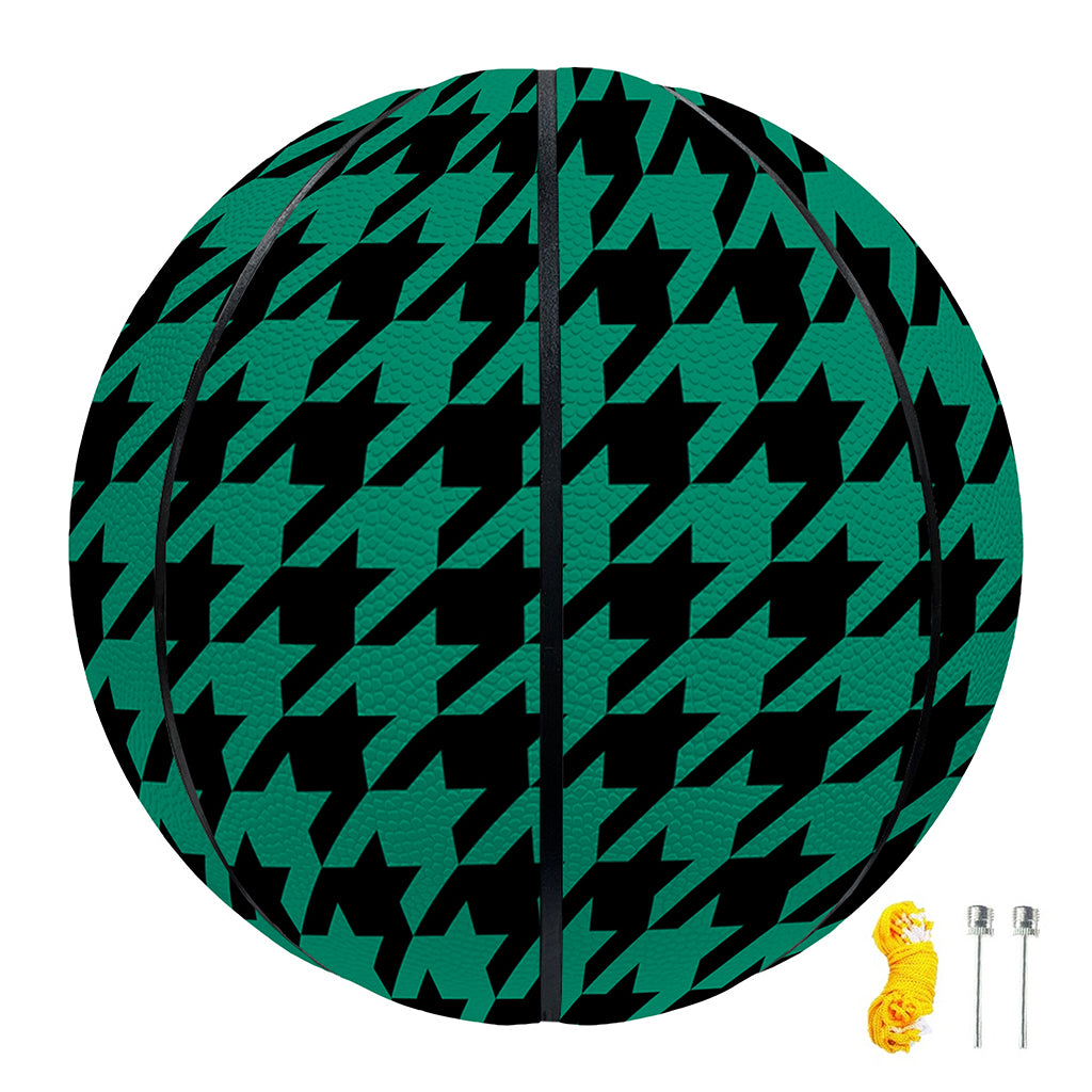 Jungle Green And Black Houndstooth Print Basketball