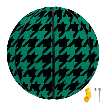Jungle Green And Black Houndstooth Print Basketball