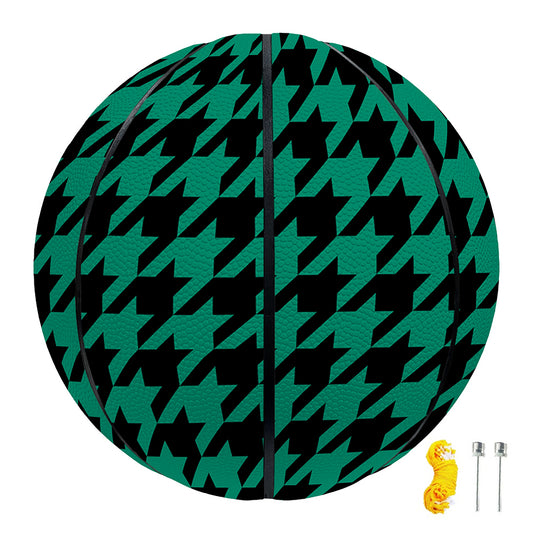 Jungle Green And Black Houndstooth Print Basketball