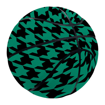 Jungle Green And Black Houndstooth Print Basketball