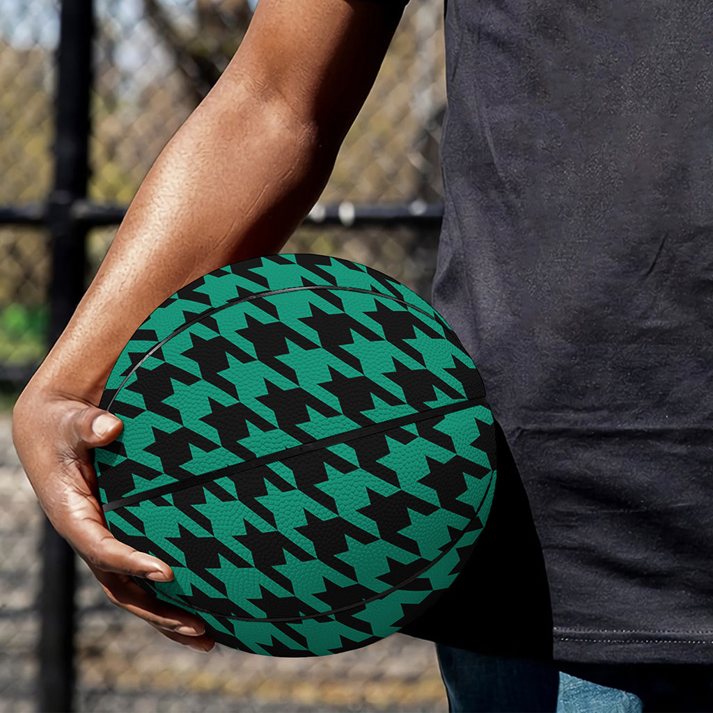 Jungle Green And Black Houndstooth Print Basketball