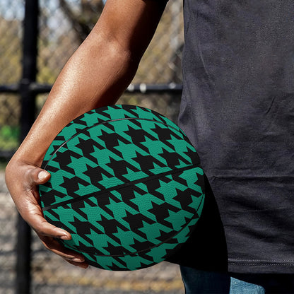 Jungle Green And Black Houndstooth Print Basketball