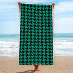 Jungle Green And Black Houndstooth Print Beach Towel