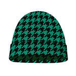 Jungle Green And Black Houndstooth Print Beanie
