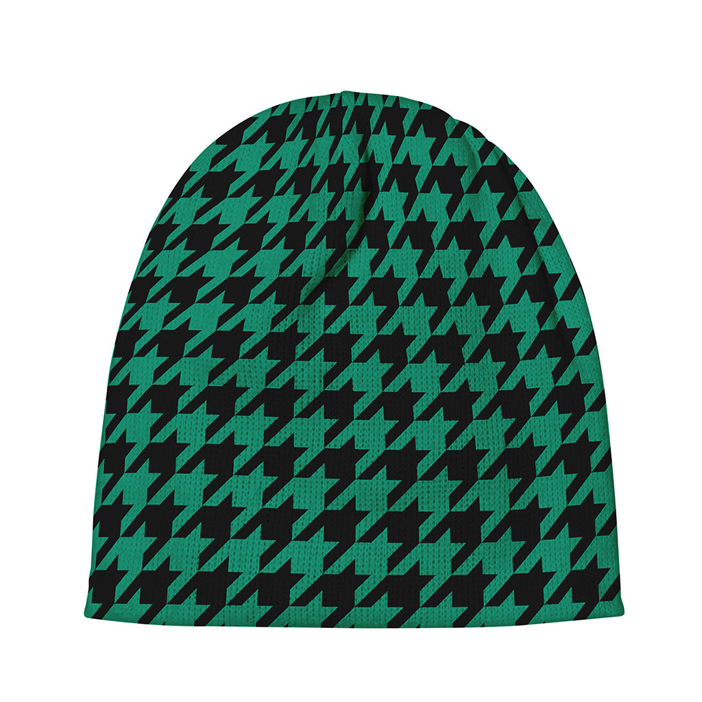 Jungle Green And Black Houndstooth Print Beanie