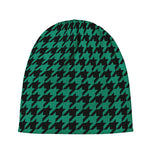 Jungle Green And Black Houndstooth Print Beanie