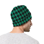 Jungle Green And Black Houndstooth Print Beanie