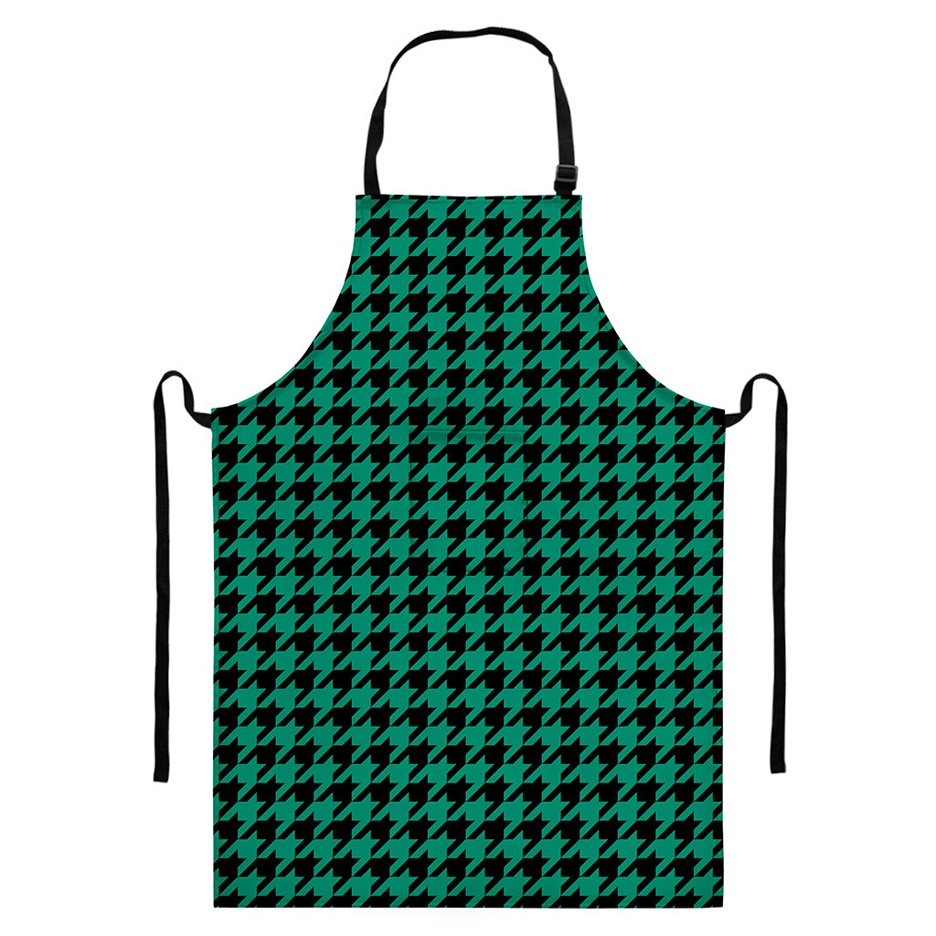 Jungle Green And Black Houndstooth Print Bib Apron With Pocket