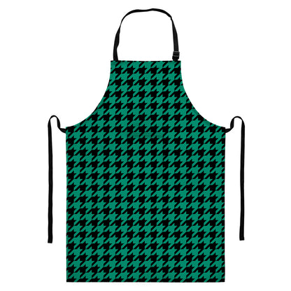 Jungle Green And Black Houndstooth Print Bib Apron With Pocket