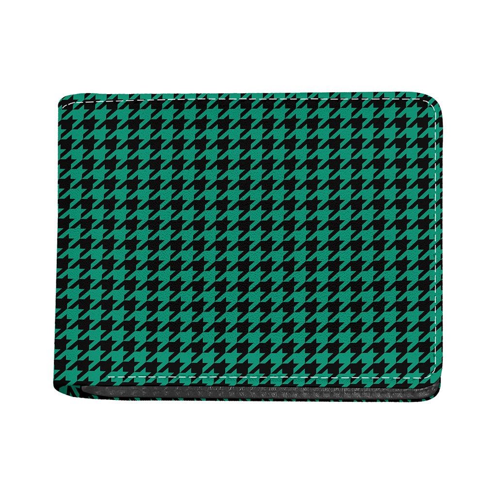 Jungle Green And Black Houndstooth Print Bifold Wallet