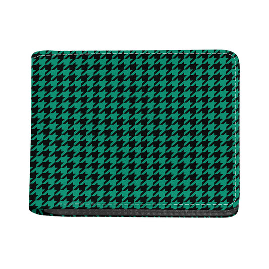 Jungle Green And Black Houndstooth Print Bifold Wallet