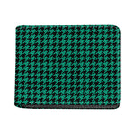 Jungle Green And Black Houndstooth Print Bifold Wallet