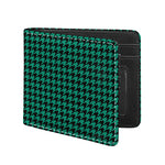 Jungle Green And Black Houndstooth Print Bifold Wallet