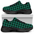 Jungle Green And Black Houndstooth Print Black Chunky Shoes