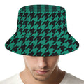 Jungle Green And Black Houndstooth Print Bucket Hat