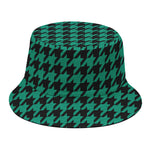 Jungle Green And Black Houndstooth Print Bucket Hat