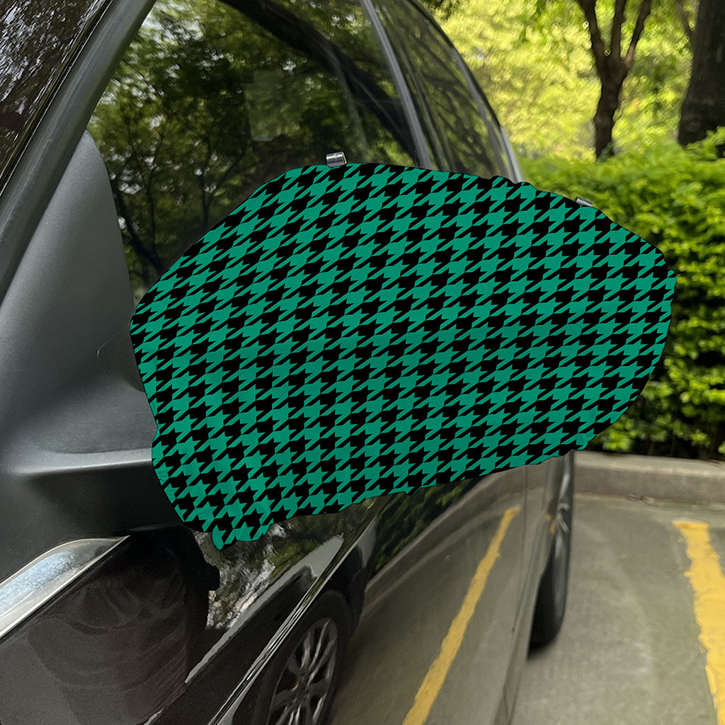 Jungle Green And Black Houndstooth Print Car Side Mirror Covers