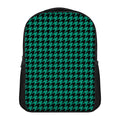 Jungle Green And Black Houndstooth Print Casual Backpack