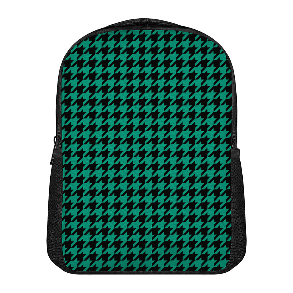 Jungle Green And Black Houndstooth Print Casual Backpack