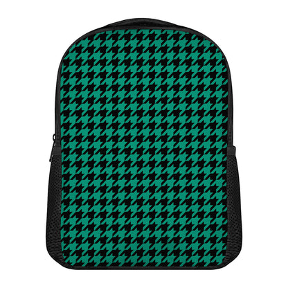 Jungle Green And Black Houndstooth Print Casual Backpack