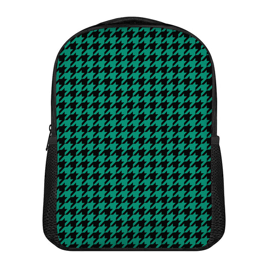 Jungle Green And Black Houndstooth Print Casual Backpack